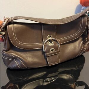 Coach Brown Leather Shoulder Bag with Buckle Detail